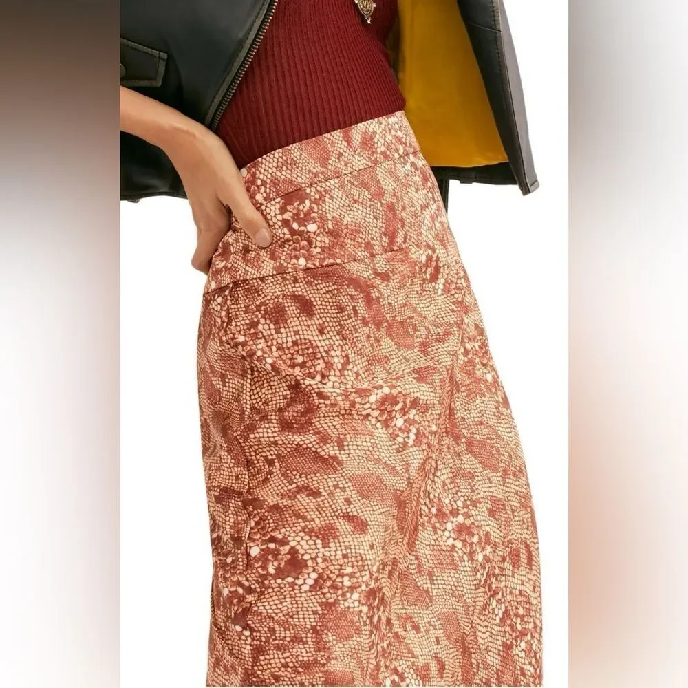 Free People Normani Bias Snakeprint Midi Skirt – Desert Peach, Silky, Size 10